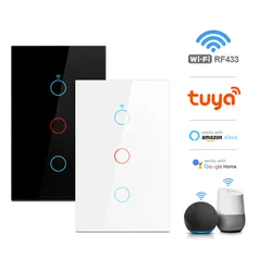 (Conta Nova) Wifi Light Swith Tuya Smart Life Touch Wall Switch Glass Panel App Remote Voice Cont