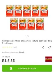 Kit Pipoca de Micro-ondas Yoki Natural com Sal - 50g 9 Unidades | R$6