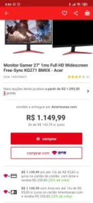 Monitor Gamer 27'' 1ms Full HD Widescreen Free-Sync KG271 BMIIX - Acer