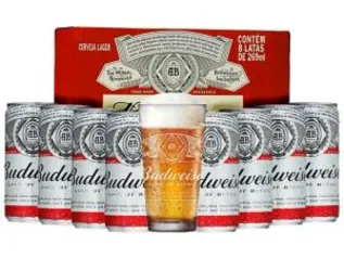 Kit Cerveja Budweiser American Standard Lager - 269ml Cada 8 Unidades com 1 Copo Kit Black Friday