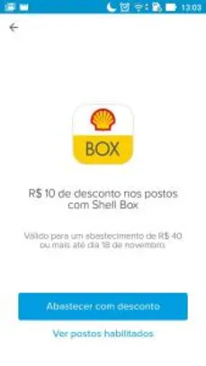 [Usuários selecionados] R$ 10 OFF no abastecimento via Mercado Pago (Min. R$ 40) - Shell Box