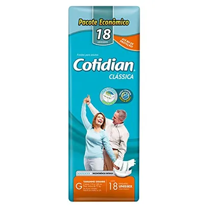 Cotidian Clássica Unissex Fraldas para adultos - Incontinência Intensa, 18 unidades, Tamanho G, Cintura: 100 a 130 cm