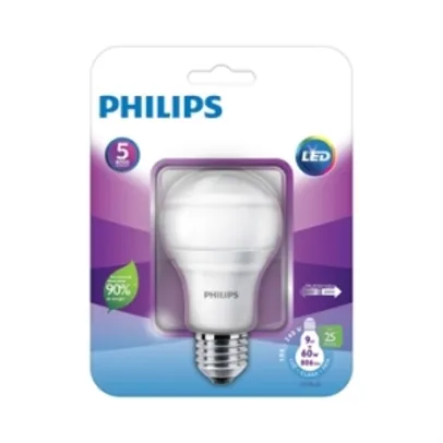 [eFácil] Lâmpada LED Bulbo 9W E27 Branca 6500K 25000H Bivolt - Philips por R$ 12
