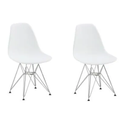 Conjunto com 2 Cadeiras Eames Eiffel Base Metal Branco | R$270