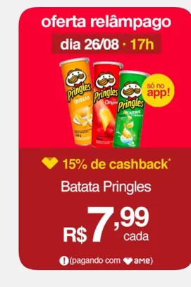 (APP/AME R$6,10) Batata pringles 114G