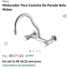 [PRIME] Torneira Misturador Para Cozinha De Parede Bele Meber | R$ 171