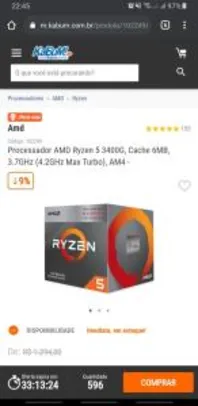 Processador AMD Ryzen 5 3400G, Cache 6MB, 3.7GHz R$1000