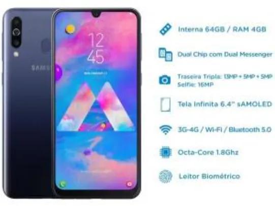 Smartphone Samsung Galaxy M30 64GB Azul 4G  R$ 890