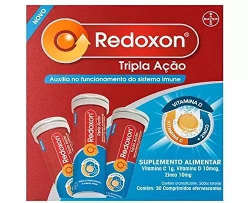 (PRIME) (2UN.) Redoxon Tripla Ação Vitamina C, D e Zinco, Efervescente, Redoxon, 30 Comprimidos