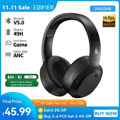 Edifier W820nb Anc Wireless Headphones Bluetooth Headsets Hi-res Audio Bluetooth 5