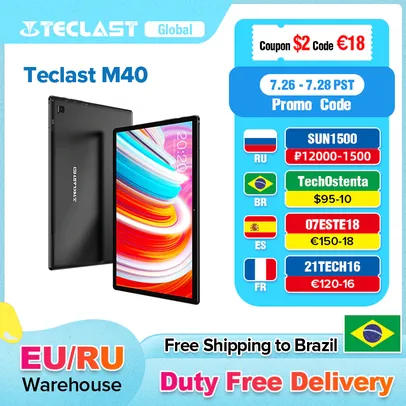 Tablet Teclast M40 128GB 6GB Ram Android 10 | R$ 747