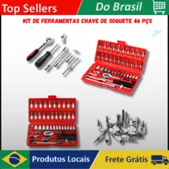 [R$19 "MOEDAS"/BR] Kit de Ferramentas Profissional com Chave de Soquete Reversível + Maleta de Transporte - 46 Peças, Alta Qualidade e Resistência