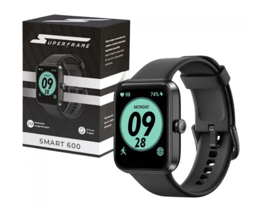 SmartWatch SuperFrame Smart 600, 1.69", Bluetooth, SpO2, Monitoramento de Frequência Cardíaca, Music