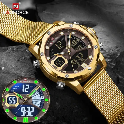 Naviforce relógios do esporte dos homens de luxo ouro
