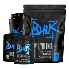 Kit Whey Protein Blend Isolado Concentrado 1kg + Creatina 100% Pura 300g + Pré Treino 300g + Shaker