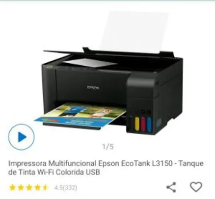 [C. OURO] Impressora Multifuncional Epson EcoTank L3150 | R$962