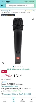 JBL, Microfone de Mão Com fio, PBM100 - Preto