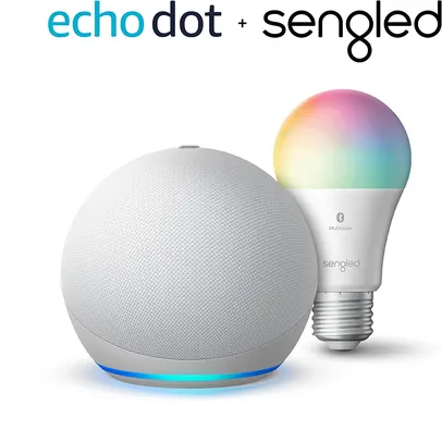 Echo Dot (4th Gen) | Glacier White with Sengled Bluetooth Color bulb | Alexa smart home starter kit