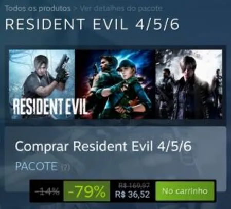 Resident evil 4/5/6 (steam) R$37