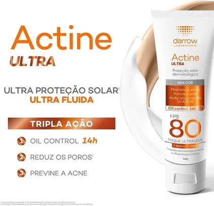 [ PRIME | MISSÃO 2 Unidades - R$ 44 CADA ] Darrow Actine - Protetor Solar Ultra FPS 80