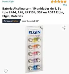 (PRIME) Bateria LR44 ELGIN 10 UNIDADES | Mín 3 | R$ 7 cada