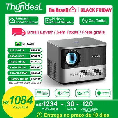 [Envio do Brasil] Projetor TDA6 ThundeaL Full HD 1920x1080 Nativo, roda 4K, com Android, WIFI e Espelhamento de Tela