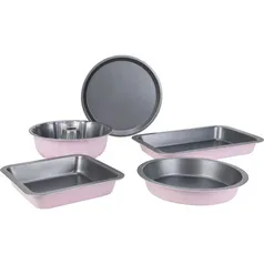 [AME SC 17,99 + FG] Conjunto de Assadeiras em aço Carbono 5 Peças Color Day Rosa - La Cuisine