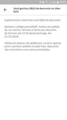 [1ª Compra] R$20 OFF em Compras Acima de R$40 na Uber Eats