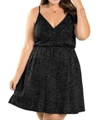 Vestido plus size poá preto com alças | R$40