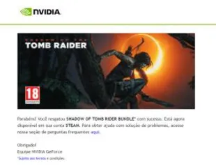 PROMOÇÃO NVIDIA GEFORCE: SHADOW OF THE TOMB RAIDER