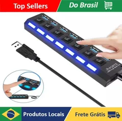 (Enviado do Brasil) 2.0 - extensão externa do hub da régua de USB Pendrive da PC Hd de 7 portas