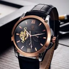 Relógio Mecânico Automático Tevise 8502 com Pulseira de Couro e Design de Tourbillon de Homens - R$64