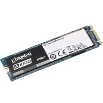 SSD Kingston A1000 M.2 2280 240GB PCIe x2 NVMe Leitura: 1.500MB/s e Gravação: 800MB/s - R$ 290