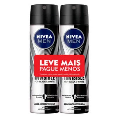Desodorante Nivea Men Invisible For Black & White Aerosol 48h 2 Unidades - R$16