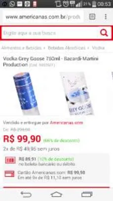 [Americanas] Vodka Grey Goose 750ml - Bacardi-Martini Production por R$ 90