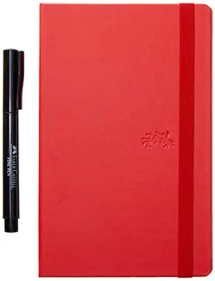 Caderno Pautado + Fine Pen, Faber-Castell, Creative Journal, CDNETA/VM, 80 Folhas, Vermelho