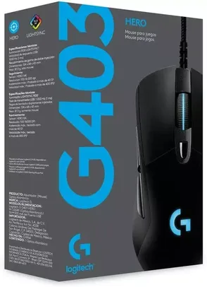 Mouse Gamer Logitech G403 HERO com RGB LIGHTSYNC, 6 Botões Programáveis, Ajuste de Peso e Sensor HERO 25K - 910-005631