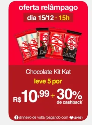 (APP/AME R$7,69 / SC AME R$6,70) Leve 5 - Chocolate Kit Kat ao Leite Nestlé - 41,5g