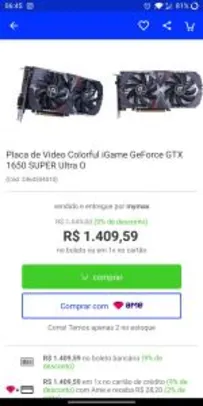 Placa de Vídeo Colorful iGame GeForce GTX 1650 SUPER Ultra O | R$1.410