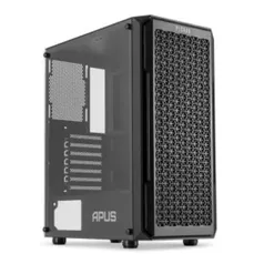 GABINETE GAMER PICHAU APUS BLACK, MID-TOWER, LATERAL DE VIDRO TEMPERADO, COM 3 FANS, PRETO, PG-APS-B