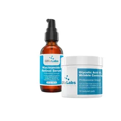 Kit Sérum QRxLabs Niacinamide e Retinol 60ml + 50 Lenços Ácido Glicólico a 10% Controle de Rugas