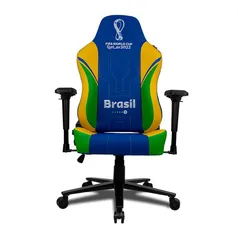 Cadeira Gamer Delux Copa do Mundo Catar DX-3000 BRLX Brasil, Azul, Verde e Amarelo, CP-CH-9015