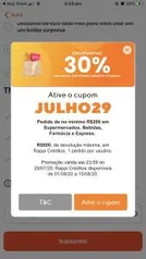 Rappi 30% de cashback, mínimo R$200 em c