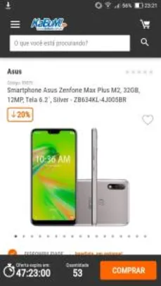 Smartphone Asus Zenfone Max Plus M2, 32GB, 12MP, Tela 6.2´, Silver - ZB634KL | R$1.000
