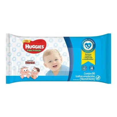 TOALHA UMEDECIDA HUGGIES TRIPLA PROTEÇÃO COM 96 UNIDADES | R$7