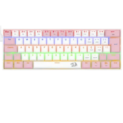 Teclado Gamer Mecânico Redragon Lakshmi Lunar White e Pink, Rainbow, Switch Brown, ABNT2, K606WP-R