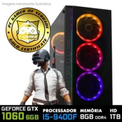 PC Gamer Mega Soldier LVL-2 Intel Core I5 9400F 9ª GEN / Geforce GTX 1060 6GB / 8GB DDR4 / HD 1TB / 500W  - R$2.999