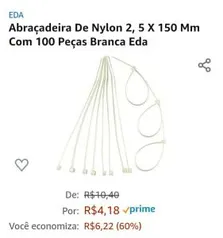 Abraçadeira De Nylon 2, 5 X 150 Mm Com 100 Peças Branca Eda | R$ 4