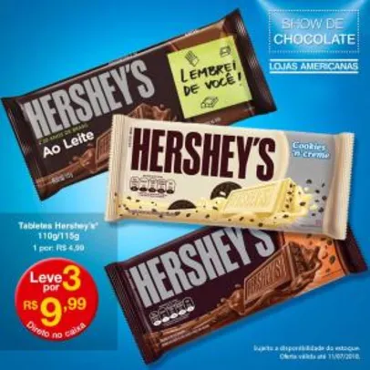 [Americanas - Loja Física] Tabletes Hershey's 'Leve 3 por R$ 9,99'