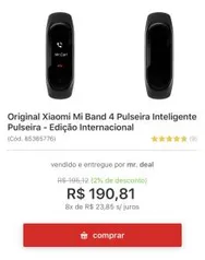 Original Xiaomi Mi Band 4 Pulseira Inteligente Pulseira - Edição Internacional - R$190